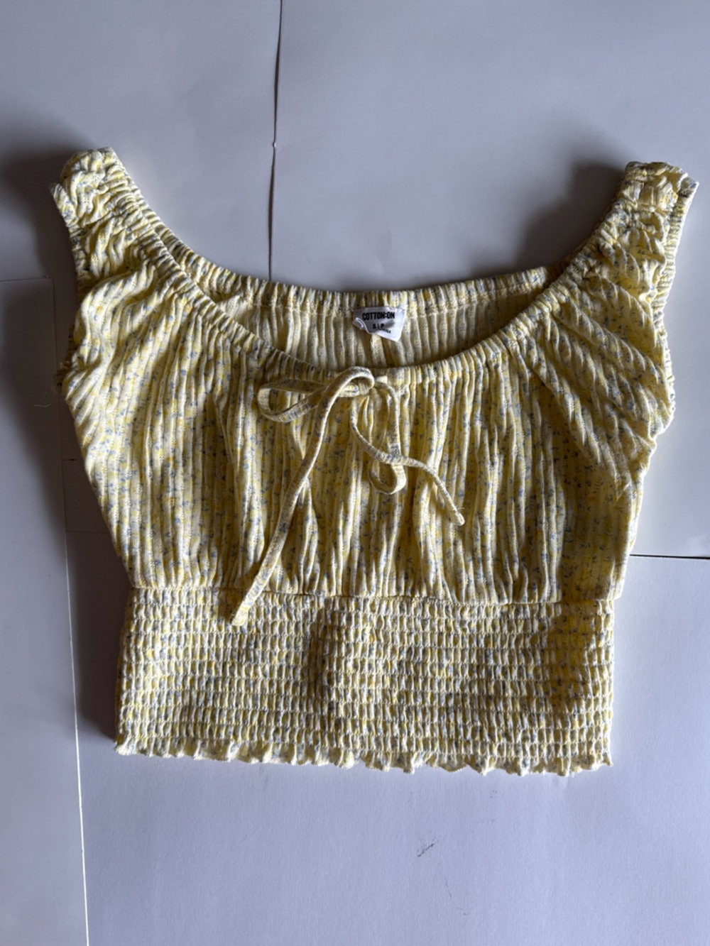 Cotton On Lemon Yellow Smocked Crop Top with Tie